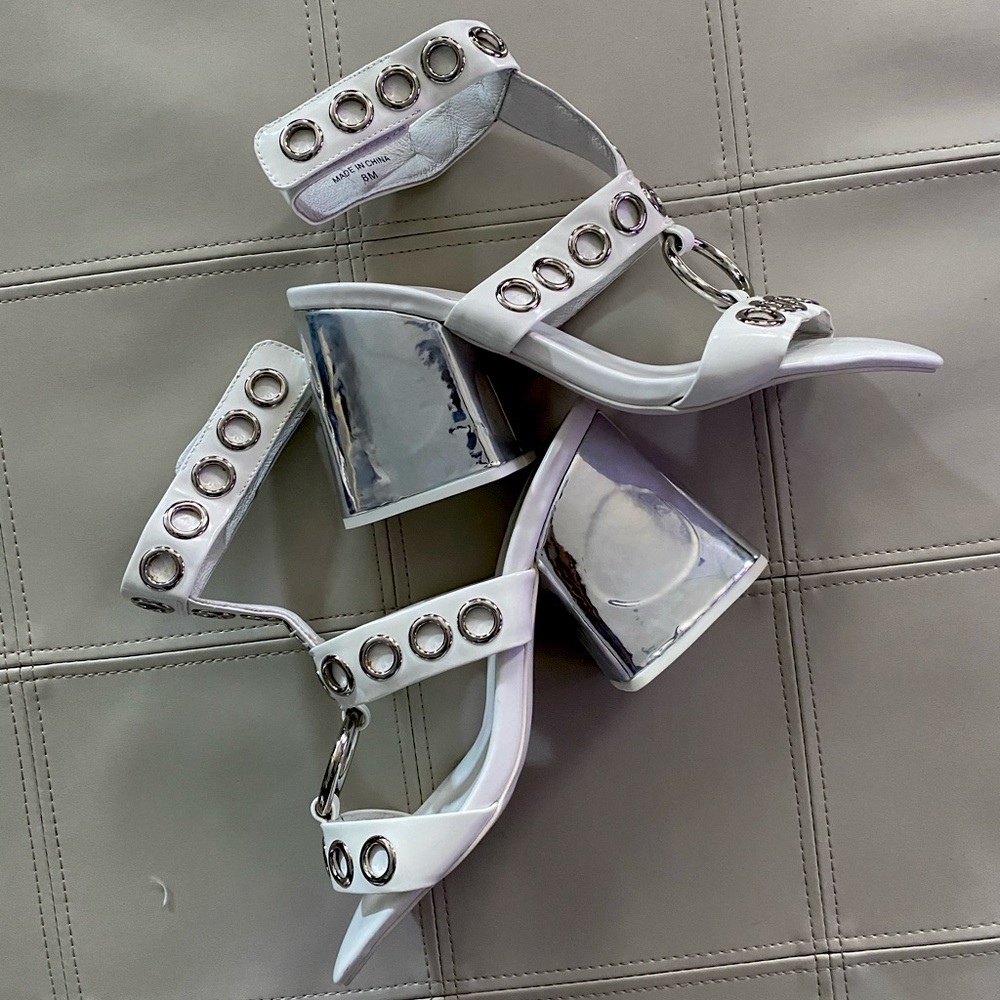 Jeffrey Campbell White and Silver Chunky Heels